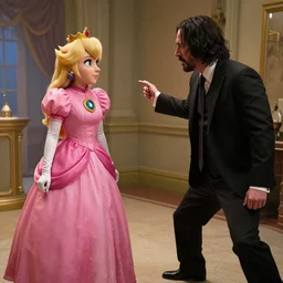 princess peach shooting at agents smith, in the john wick movie, still frame.