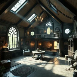 a beautiful house set in a video game with many details seen from the inside all well organized, style artstation, style greg rutkowsk, octane render, unreal engine 6, epic game graphics, fantasy, ciberpunk, conceptual art, ray tracing
