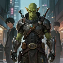 a portrait of a handsome dieselpunk orc in a city, human, key visual, ambient lighting, highly detailed, digital painting, artstation, concept art, sharp focus, by makoto shinkai and akihiko yoshida and hidari and wlop