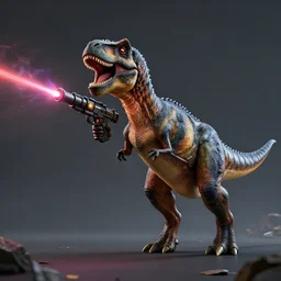 space dinosaur with laser gun, realistic. 8 k. unreal engine