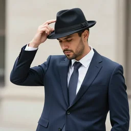 dinsour in a suit doing buiseness and tipping his fedora