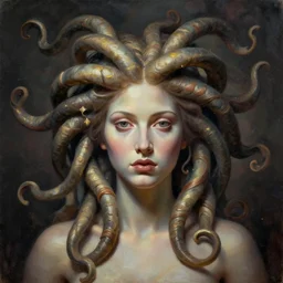 oil portrait medusa by michael whelan, digital art