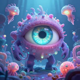 light eye 3D abyssal  bioluminiscent animals hyperbeast by Brock Hofer digital art, ArtStation  GTA cover comics style  by James Gurney and beeple global illumination Volume lighting Pixar and Disney tone mapping pastel