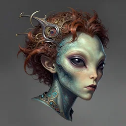 A floating head of an alien looking like mark zuckerberg, only the head, fantasy art, in the style of artgerm, illustration, epic, fantasy, intricate, hyper detailed, artstation, concept art, smooth, sharp focus, ray tracing, vibrant, artgerm, award winning art, ray tracing