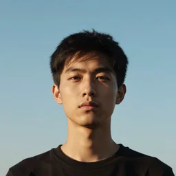 a man whose face is half human, half the sky, surreal