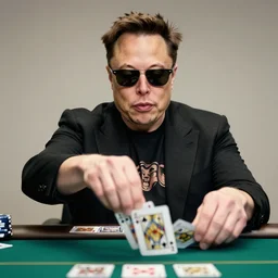 picture of elon musk wearing sunglasses and shuffling cards in the game of poker, good lighted photo, sharp details, detailed, hd, hdr