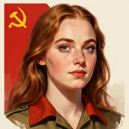 a soviet propaganda poster of sophie turner as a communist, portrait, closeup, digital art, by ross tran, by angel ganev, highly detailed, trending on artstationhq