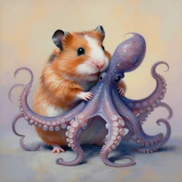 painting of hybrid hamster!!! and ( ( ( ( octopus ) ) ) ) fused together, intercrossed animal, by zdzislaw beksinski, by lewis jones, mattias adolfsson, cold hue's, warm tone gradient background, concept art, digital painting