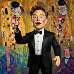 the world's richest man is a ventriloquist dummy from south africa, psychedelic bliss trip, elon musk! as the puppet master, patterned skin, trending on artstation, photorealism, vibrant colors, digital art, in the style of harumi hironaka, gustav klimt, egon schiele, copy whitmore, david bates, monet, octane render.