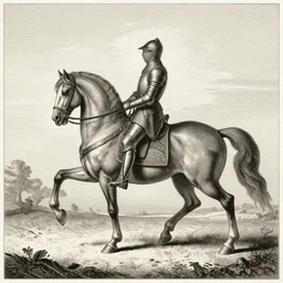 a knight on a horse landscape, engraving drawing, 1 6 0 0 s, beautiful