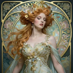 beautiful sexy ethereal queen portrait, thereal queen portrait, art nouveau, fantasy, intricate flower designs, elegant, highly detailed, artwork by Sergey Kolesov, detailed, dynamic, cinematic composition