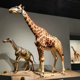 ancient dinosaur reconstruction of a giraffe from 3 0, 0 0 0 bc, on display in a museum