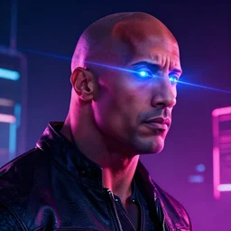dwayne johnson profile picture futuristic neon vibrant laser eyes cyberpunk, dark knight