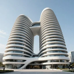 modern beautiful Saha Hadid building, hypermaximalistic, high details, cinematic, 8k resolution, beautifully detailed, insanely intricate details, artstation trending, octane render, unreal engine, bright lit interiors, warm yellow lights, golden hour, back lighting,