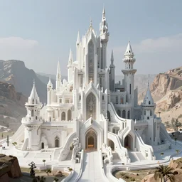 A beautiful futuristic castle in a valley, sci-fi brutalist architecture, white plastic, incredibly detailed matte painting, digital art