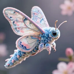 close up profile of a fuzzy, flowery, elegant, kaiju moth dragon, blue, pink and white, bokeh, digital art, alphonse mucha, rhads, ross tran, artstation, artgem, octane render, 1 6 k
