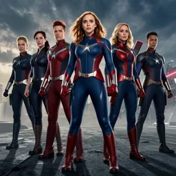 Photorealistic art of Elizabeth Olsen as all of the Avengers, full body, action shot, high definition, cinematic, realistic
