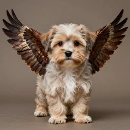 havanese puppy with eagle wings, detailed photograph
