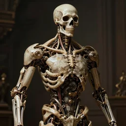 biomechanical bone cyborg still frame from Prometheus movie by giger in Caravaggio style, undead knight rendering