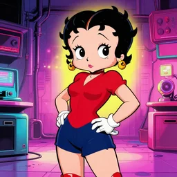 Betty Boop in the style of a Raypunk comic book heroine