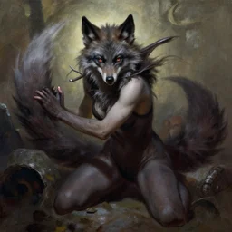a portrait of a werewolf girl transforming fantasy girl by Frank Frazetta and ross tran