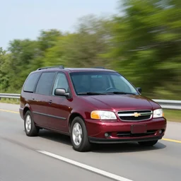 A photograph of a 2001 Maroon Chevrolet Caravan driving on highway 411 in Perth, Ontario on a summer night, 10:20 PM, photograph taken in 2009 on a nokia flip phone