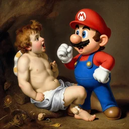 bowser eating mario in the style of goya's saturn devouring his son