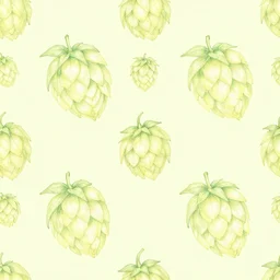 a line drawing of a hop seed. seamless wallpaper pattern. soft yellow and green pastel color theme. graphic design. hq. detailed. muted colors.