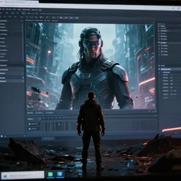 epic futuristic film still software update destroying the metaverse