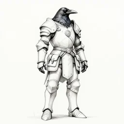 ink sketch of a raven in armor with lots of pouches, dieselpunk high fantasy, full humanoid body. ancient stone well, by chris riddell, ilya kuvshinov, wlop, krenz kushart, boris vallejo, ayami kojima and ayami kojima