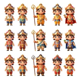 game asset sheet, material study, 2 d sprite, chibi actors and non - player character players ( hindu and other gods )