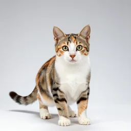 crystal calico kitten, photorealistic wildlife photography, full body, isolated on a pure white background, centered, entire subject in frame, sharp focus, soft studio lighting