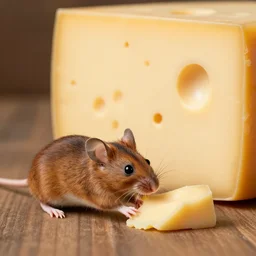 mouse eating a giant piece of cheese