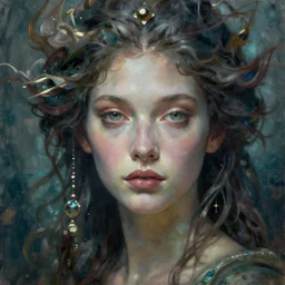 portrait of a beautiful goddess of the ocean, graceful, esoteric, muted colors, head in focus, fantasy art, ocean nature aesthetics, intricate, elegant, highly detailed hyperrealistic painting, artstation, concept art, painterly, sharp focus, illustration, epic art by hans jokem bakker