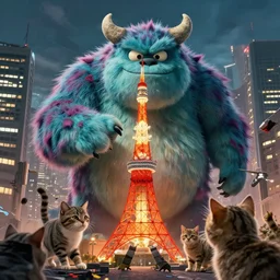 monster tabby cats attack Tokyo, disaster movie poster, concept art by Ross tran, masterpiece, masterwork, artstation, cgstudio