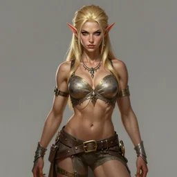 very muscled Amazon blonde elf as a ruggedly mean looking heroine, intricate, elegant, highly detailed, centered, digital painting, artstation, concept art, smooth, sharp focus, illustration, art by artgerm and donato giancola and Joseph Christian Leyendecker, WLOP