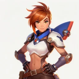portrait of Tracer from Overwatch, digital art in the style of RossDraws