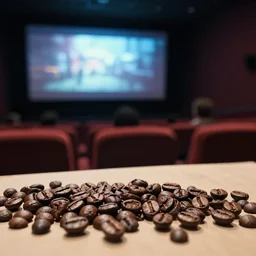 coffee beans watching a movie in the cinema