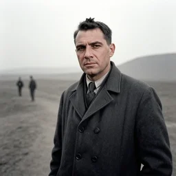 a portrait of a character in a scenic environment by Robert Capa