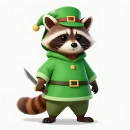 a raccoon in a green rouge outfit with a dagger, trending on art station