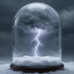 thunderstorm inside a snowglobe. Beautiful moody monochrome clouds in moody greys and blues. High quality digital art, trending on artstation