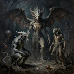alchemical creatures, surreal dark uncanny painting by ronny khalil