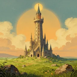 the wizard's magical tower!!, rocky grass field, grand landscape art by donato giancola and greg rutkowski, vintage retro, digital art, trending on artstation, symmetry!!, epic composition