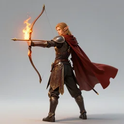 elven fire archer with cape, high quality, detailed, trending on artstartion