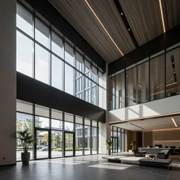 a beautiful office building lobby with sleek modern design by gensler and large windows