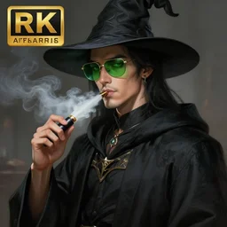 an anthropomorphic beautiful male scientist portrait smoking vape wearing black hoodie robe and green sunglasess, fine art, award winning, intricate, elegant, sharp focus, octane render, hyperrealistic, wizard hat cinematic lighting, highly detailed, digital painting, 8 k concept art, art by jamie hewlett and z. w. gu, masterpiece, trending on artstation, 8 k