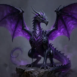 concept art of a black dragon with purple neon wings, highly detailed painting by dustin nguyen, akihiko yoshida, greg tocchini, 4 k, trending on artstation, 8 k