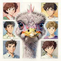 ostrich - themed superhero, finely illustrated face, highly detailed, colored pencil, studio ghibli, tankobon, in the style of ilya kuvshinov and krenz cushart and william - adolphe bouguereau and alphonse mucha