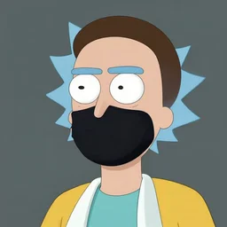 white man with black fabric mask, short dark hair, true anatomy!, digital painting, style of rick and morty!!!