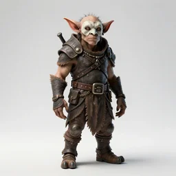 masked goblin tinkerer, cinematic studio photo, full body, standing, isolated on a pure white background, centered, whole figure in frame, sharp focus, studio lighting